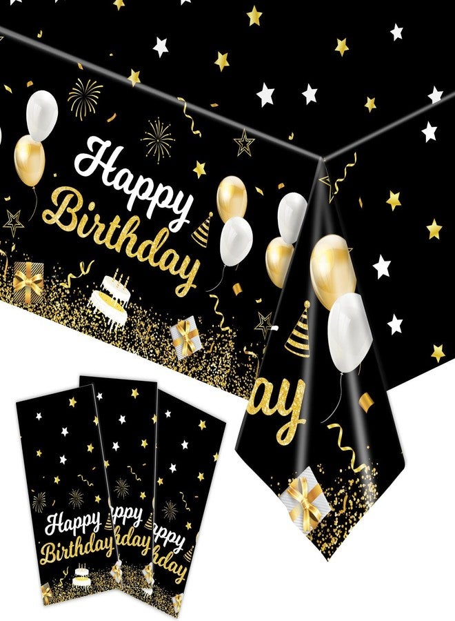 MRJ 3 Pack Gold and Black Happy Birthday Tablecloths 54"x108" Star Birthday Table Cover for Kids Boys Girls Baby Shower - Image 1